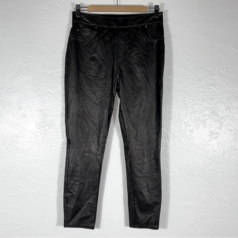 SPANX Women's Faux Leather-Like Ankle Skinny Pants - Black - Sz-M Petite